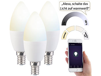 Luminea LED-Kerzen E14: 3er-Set WLAN-LED-Lampen mit Sprachsteuerung, E14, CCT, F (WLAN Glühbirne E14)