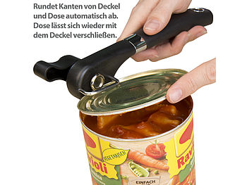 PEARL Büchsenöffner Frauen: Sicherheits-Dosenöffner mit Edelstahl-Klinge, wiederverschließbar (Dosenöffner Sicherheitsdosenöffner)