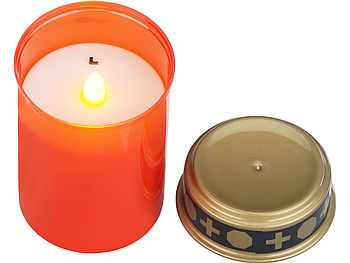 PEARL Grablicht Batterie: 4er-Set flackernde LED-Grablicht-Kerzen, Batteriebetrieb, 12 cm, rot (Elektrische Grablichter flackernd)