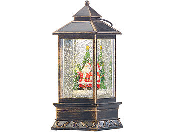 infactory Weihnachtslaterne: Deko-LED-Laterne mit Schneewirbel, Weihnachtsmann und Tannenbaum (Schneelaterne Weihnachten)