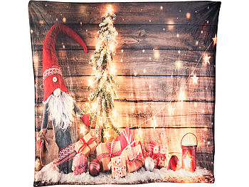 infactory Weihnachtsdecke: Kuscheldecke mit Weihnachtsmotiv und 10 warmweißen LEDs, 150 x 140 cm (Weihnachts Kuscheldecke)