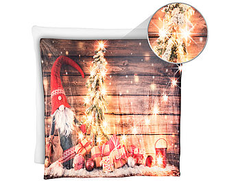 infactory Weihnachtsdecke: Kuscheldecke mit Weihnachtsmotiv und 10 warmweißen LEDs, 150 x 140 cm (Weihnachts Kuscheldecke)