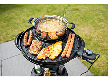 Rosenstein & Söhne Elektro Rundgrill: 5in1-Elektro-Kugelgrill mit Temperaturregler und Zubehör, 1.500 W (Standgrill)