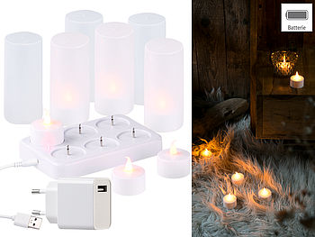 Lunartec LED Kerze USB aufladbar: 6 Akku-LED-Teelichter, flackernde Flamme, Acrylgläser, Ladestation (wiederaufladbare LED Kerzen)