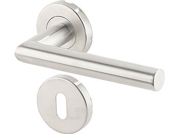 AGT Türklinke modern: 2er-Set Moderne Edelstahl-Türbeschläge, 4 Türklinken und 12 Rosetten (Türbeschlag für Zimmertür)