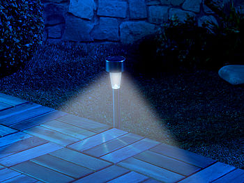 PEARL Solarlichter: 5er-Set Mini-Solar-LED-Wegeleuchten mit Dämmerungssensor, IP44 (Mini Solarleuchten Balkon)