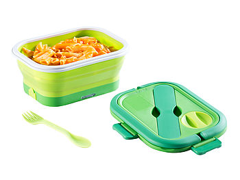 Rosenstein & Söhne Thermobox: Faltbare elektrische Thermo-Lunchbox mit Multifunktions-Besteck, 0,8 l (Wärmebox Essen elektrisch)