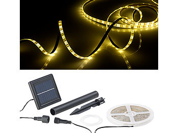 Lunartec Solar Lichtband Outdoor: Solar-LED-Streifen mit 180 warmweißen LEDs, 3 m, wetterfest IP65 (LED Lichtband außen Solar)