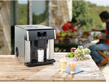 Rosenstein & Söhne Eiswürfelmaschine klein: Eiswürfelmaschine & Wasserspender V2 mit XL-Display, Edelstahl-Gehäuse (Wasserspender mit Eiswürfel)