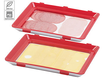 Genius Ideas 2er-Set Frischhaltedosen für Wurst- und Käse-Aufschnitt, rot