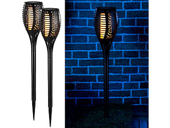 Lunartec Solarfackel: 2er-Set LED-Solar-Gartenfackeln mit Flammen-Effekt und Akku, 58 cm (Solar Fackeln mit Flammeneffekt)
