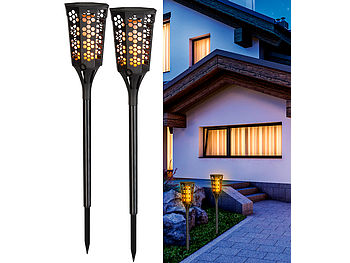 Lunartec LED Fackeln Solar: 2er-Set LED-Solar-Gartenfackeln mit Flammen-Effekt und Akku, 78 cm (Solar Garten Flammen Fackeln)