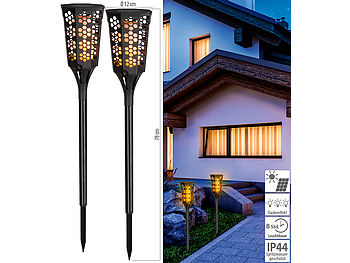 Lunartec Fackel: 8er-Set LED-Solar-Gartenfackeln mit Flammen-Effekt und Akku, 78 cm (Solarleuchten-Fackel Garten)