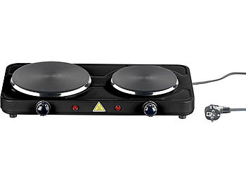 Rosenstein & Söhne 2 Plattenherd: Kompakte elektrische Doppel-Kochplatte, Ø 15,5 und 18,5 cm, 2.500 Watt (Zweiplattenkocher)