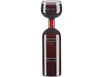 Rosenstein & Söhne XXL Weinglas 2 Liter: 2in1-Weinflasche und XXL-Glas aus Echtglas, mit Aufdruck, 750 ml (Wein-Flaschen)