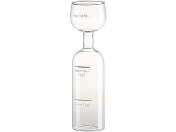 Rosenstein & Söhne XXL Weinglas 2 Liter: 2in1-Weinflasche und XXL-Glas aus Echtglas, mit Aufdruck, 750 ml (Wein-Flaschen)