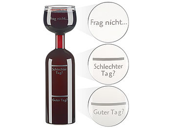 Rosenstein & Söhne XXL Weinglas 2 Liter: 2in1-Weinflasche und XXL-Glas aus Echtglas, mit Aufdruck, 750 ml (Wein-Flaschen)