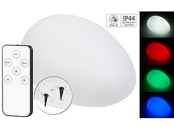 Lunartec Leuchtende Steine: Solar-LED-Dekostein mit Fernbedienung, RGB+W, IP44, 32 cm (Leuchtende Steine Garten)