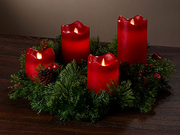 Britesta Adventskranz elektrisch: Adventskranz, rot, 4 rote LED-Kerzen mit bewegter Flamme (Adventskranz Elektrische Kerzen)