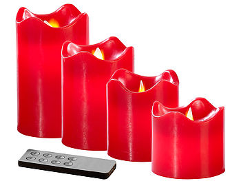 Britesta Flammenlose Kerzen: 4 Echtwachskerzen mit beweglicher LED-Flamme, abgestuft, rot (LED-Kerzen mit beweglicher Flamme)
