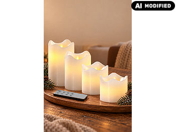Britesta Adventskranzkerzen LED: Adventskranz, golden, 4 weiße LED-Kerzen mit bewegter Flamme (Adventskranz modern LED)