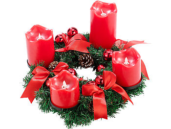 Britesta Adventskranz elektrisch: Adventskranz, rot, 4 rote LED-Kerzen mit bewegter Flamme (Adventskranz Elektrische Kerzen)
