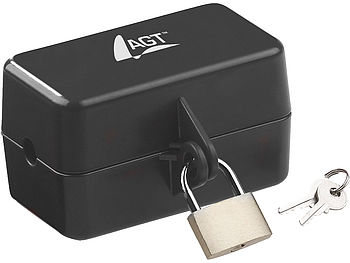 AGT Steckerschloss: Abschließbare Stromstecker-Schutzbox mit Vorhängeschloss, 2 Schlüssel (Stecker abschließen)