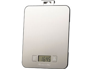 Rosenstein & Söhne Digitalwaage: Digitale Edelstahl-Küchenwaage mit Timer, bis 15 kg, auf 1 g genau (Haushaltswaage)