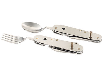 Semptec Taschenmesser mit Gabel: 14in1-Edelstahl-Klappbesteck und Taschenmesser für Camping und Outdoor (Taschenmesser mit Gabel teilbar)