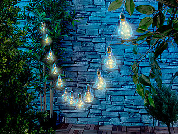 Lunartec Solar Girlande: Solar-LED-Lichterkette im Glühbirnen-Look, 12 Birnen, 8,5 m, 2er-Set (Solar Girlande Outdoor)