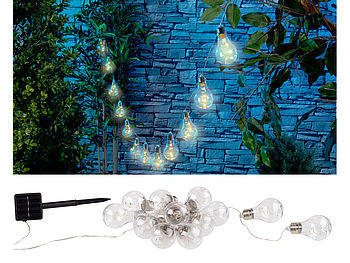Lunartec Solar Lichterkette Retro: Solar-LED-Lichterkette im Glühbirnen-Look, 12 Birnen, warmweiß, 8,5 m (Solar Lichterkette Glühbirne außen)