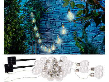 Lunartec Solar Girlande: Solar-LED-Lichterkette im Glühbirnen-Look, 12 Birnen, 8,5 m, 2er-Set (Solar Girlande Outdoor)