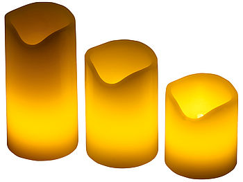PEARL Wachskerzen mit Batterie: 3er-Set LED-Kerzen, Echtwachs-Mantel, Flacker-Flamme, Batteriebetrieb (Echtwachskerzen mit Batterie)