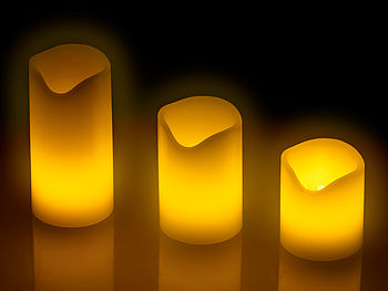 PEARL Wachskerzen mit Batterie: 3er-Set LED-Kerzen, Echtwachs-Mantel, Flacker-Flamme, Batteriebetrieb (Echtwachskerzen mit Batterie)
