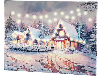 infactory immagine di Natale: Quadro Villaggio Invernale con illuminazione a LED, 40 x 30 cm (immagine invernale LED