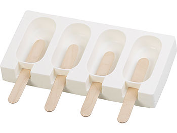 Rosenstein & Söhne Silikonform: Silikon-Form für 4 Eis am Stiel, je 70 ml, mit 24 Holzstielen (Eisformen Silikon)