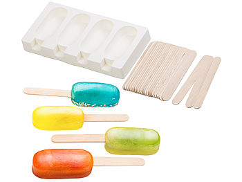 Rosenstein & Söhne Silikonform: Silikon-Form für 4 Eis am Stiel, je 70 ml, mit 24 Holzstielen (Eisformen Silikon)