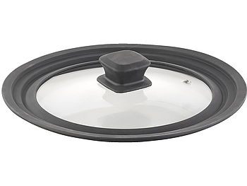 Rosenstein & Söhne Kochtopfdeckel: Universal-Silikonrand-Glasdeckel für Töpfe & Pfannen mit Ø 20