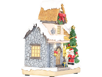 infactory Weihnachtsdorf Deko: Deko-Weihnachtshaus mit Santa Claus, LED-Beleuchtung, Batteriebetrieb (Weihnachtsdorf beleuchtet)