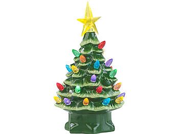 infactory LED Deko Tannenbaum: Deko-Weihnachtsbaum aus Keramik mit LED-Beleuchtung, Timer, 19 cm (Deko Weihnachtsbaum beleuchtet)