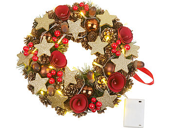 Britesta Weihnachtstürkranz: Weihnachtskranz, 20 warmweiße LEDs, Timer, batteriebetrieben, 28 cm (Beleuchteter Türkranz mit Timer)