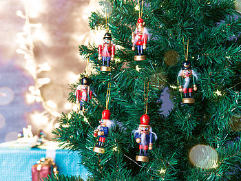 infactory Tannenbaum Schmuck: 6er-Set Holz-Weihnachtsbaum-Schmuck 