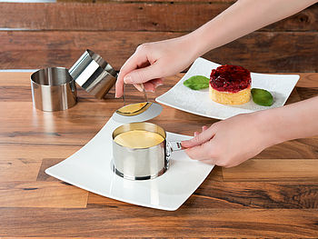 Rosenstein & Söhne Dessertringe: 6 Dessert-/Speiseringe Ø 8 cm, Höhe 5 cm, rund, mit Heber & Stampfer (Edelstahlring)