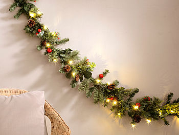 Britesta Girlande Weihnachten: 2er-Set Deko-Tannengirlande mit 20 LEDs, geschmückt, 180 cm (Tannengirlande mit Lichterkette)