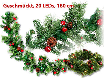 Britesta Weihnachtsgirlande: Deko-Tannengirlande, geschmückt, beleuchtet mit 20 LEDs, 180 cm (Weihnachtsgirlande geschmückt)