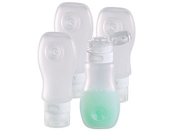 Semptec Silikonflaschen: Silikon-Reiseflasche mit Saugnapf, lebensmittelecht, 89 ml, 4er-Set (Silikonflaschen Reise)