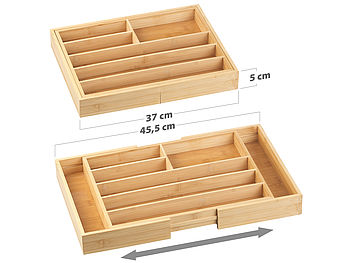 Rosenstein & Söhne Schubladenbox: 2er-Set variable Bambus-Besteckeinsätze, 6 - 8 Fächer, 37