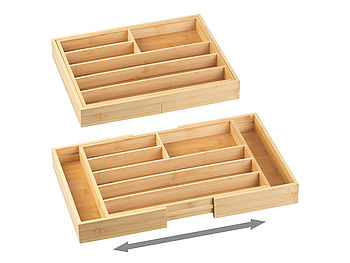 Rosenstein & Söhne Schubladenbox: 2er-Set variable Bambus-Besteckeinsätze, 6 - 8 Fächer, 37