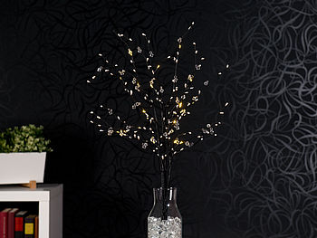 Lunartec LED Lichterzweig: 3 Deko-Zweige, je 48 Kunststoff-Knospen & 8 LEDs, batteriebetr., Timer (Beleuchtete Zweige für Bodenvase)