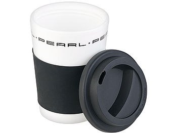 PEARL Kaffeebecher mit Deckel: Coffee-to-go-Becher mit Deckel, 350 ml, doppelwandig, lebensmittelecht (Kaffeetasse mit Deckel)